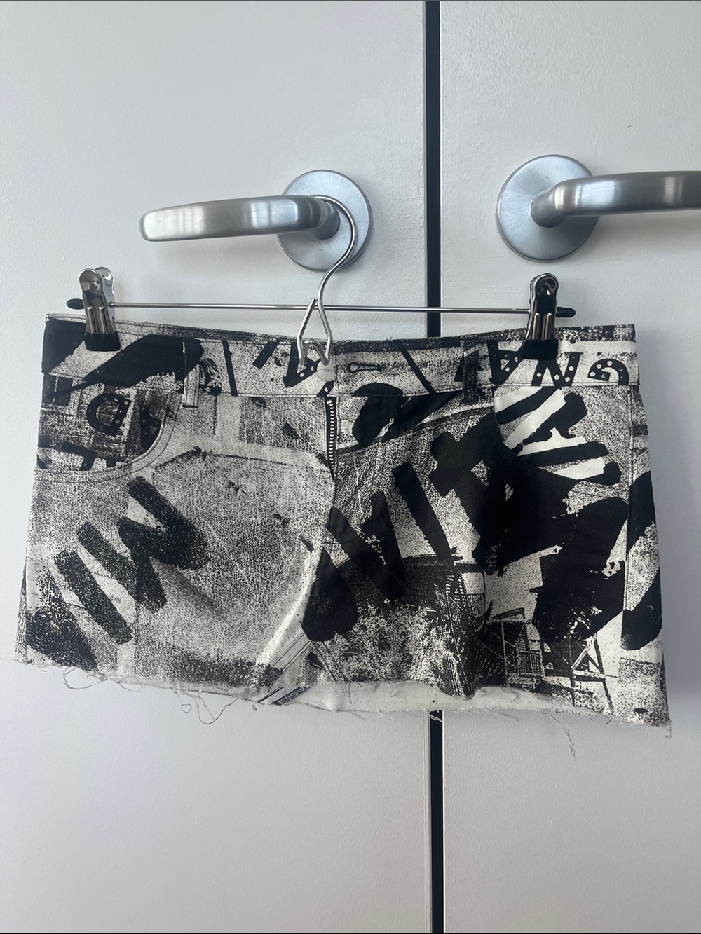 Miaou Black and White Graffiti Print Mini Skirt